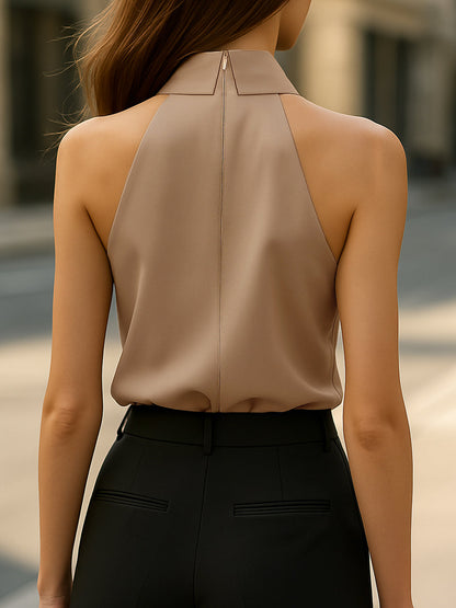 Zafren halterblouse met strikkraag