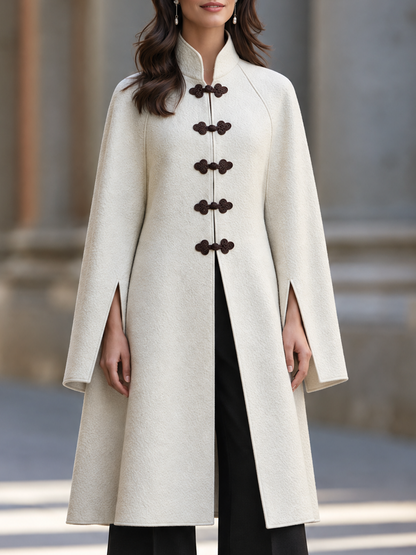 Zafren Ivory Frog Button Wool Coat