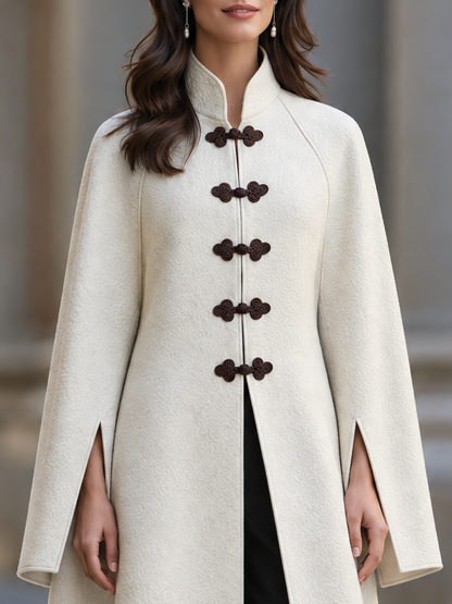 Zafren Ivory Frog Button Wool Coat