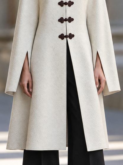 Zafren Ivory Frog Button Wool Coat