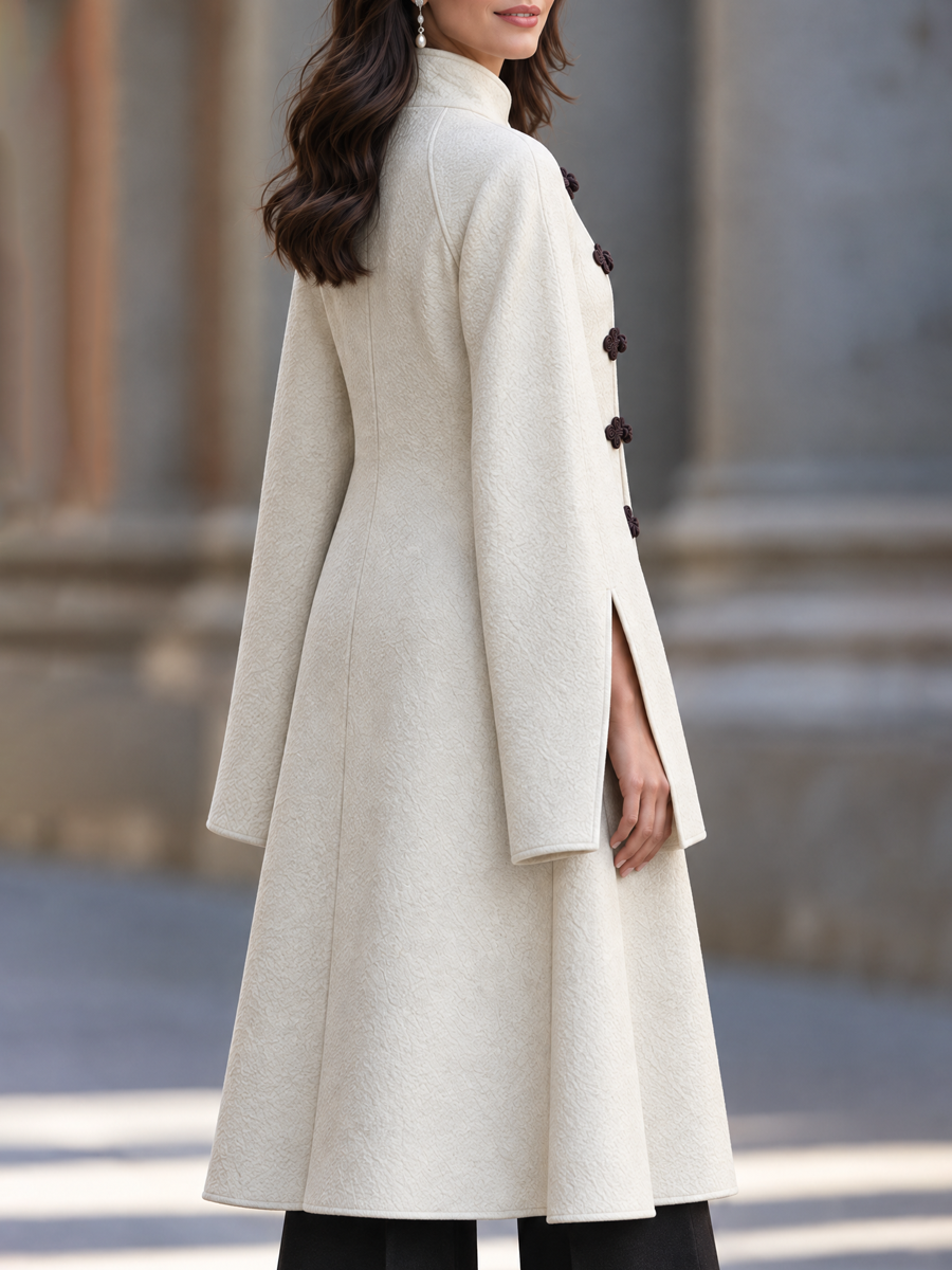 Zafren Ivory Frog Button Wool Coat