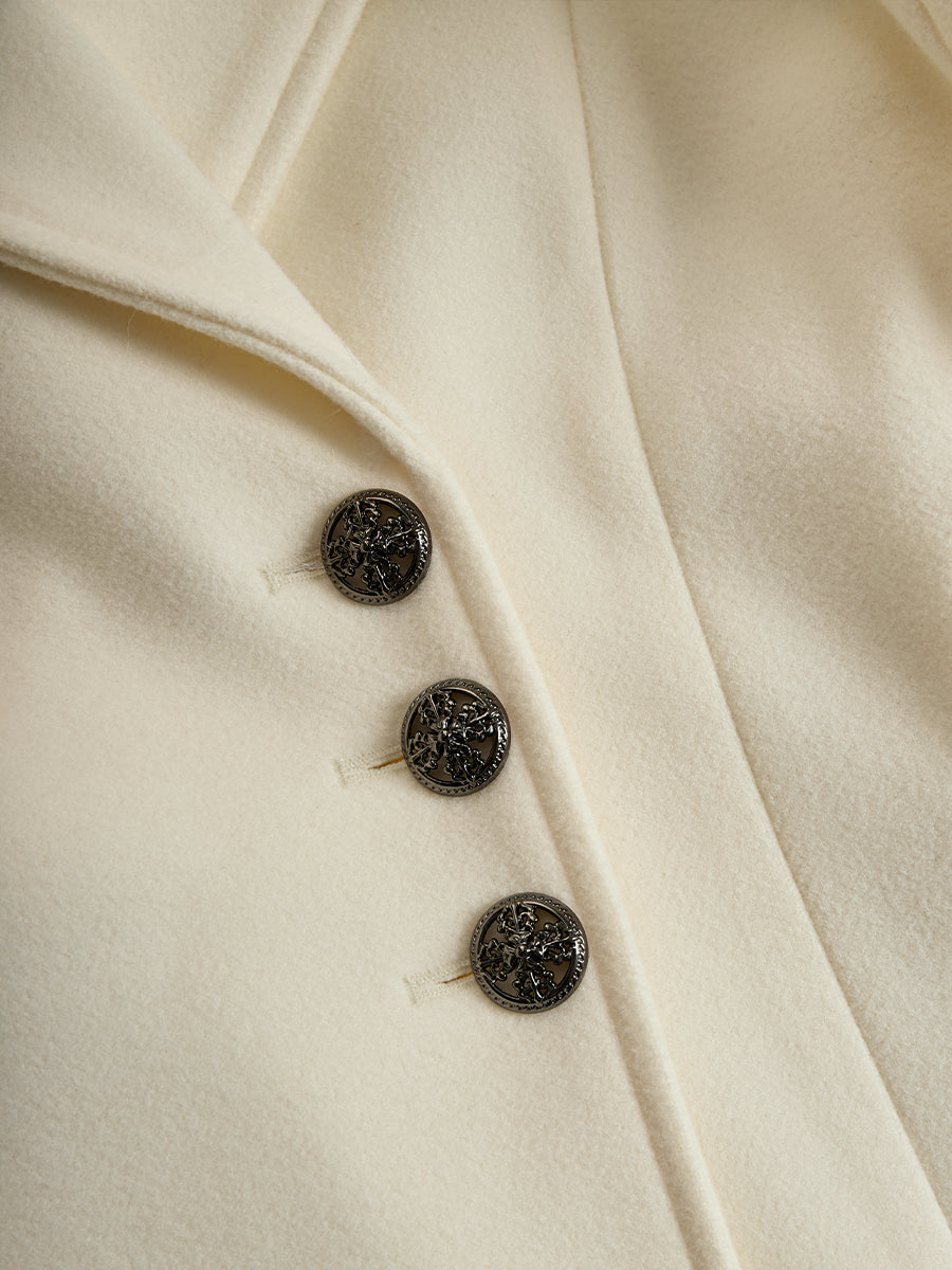 Zafren Ivory Fur Cuff Flared Coat