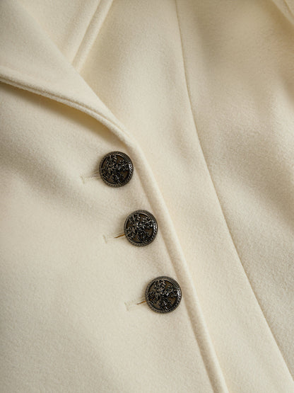 Zafren Ivory Fur Cuff Flared Coat