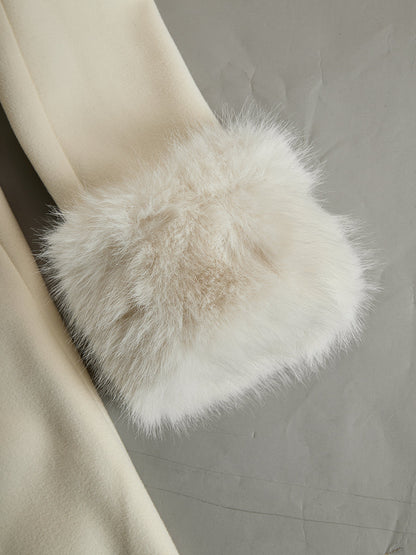 Zafren Ivory Fur Cuff Flared Coat