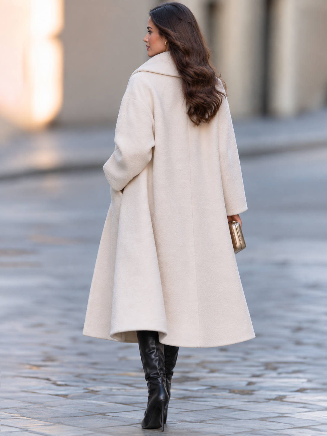 Zafren oversized jas met sjaalkraag in ivoorkleurige tint