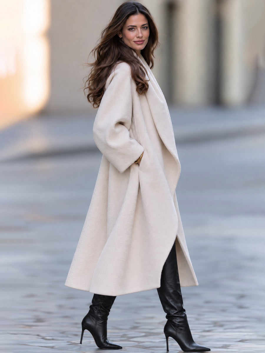 Zafren oversized jas met sjaalkraag in ivoorkleurige tint
