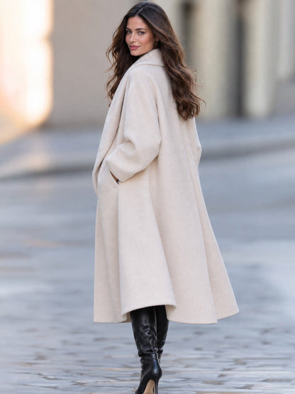 Zafren oversized jas met sjaalkraag in ivoorkleurige tint