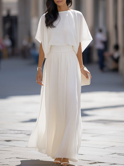 Conjunto de saia maxi plissada Zafren marfim
