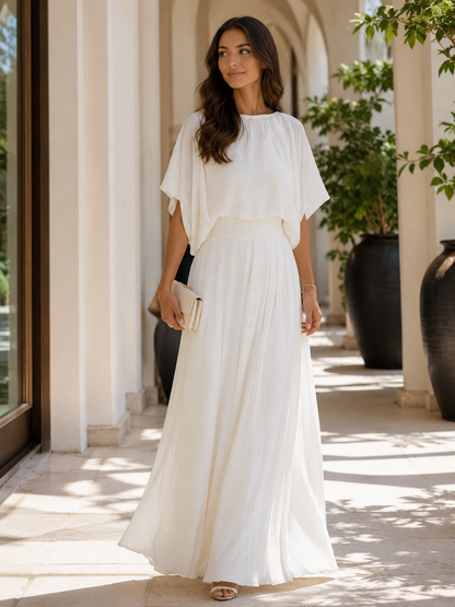 Conjunto de saia maxi plissada Zafren marfim