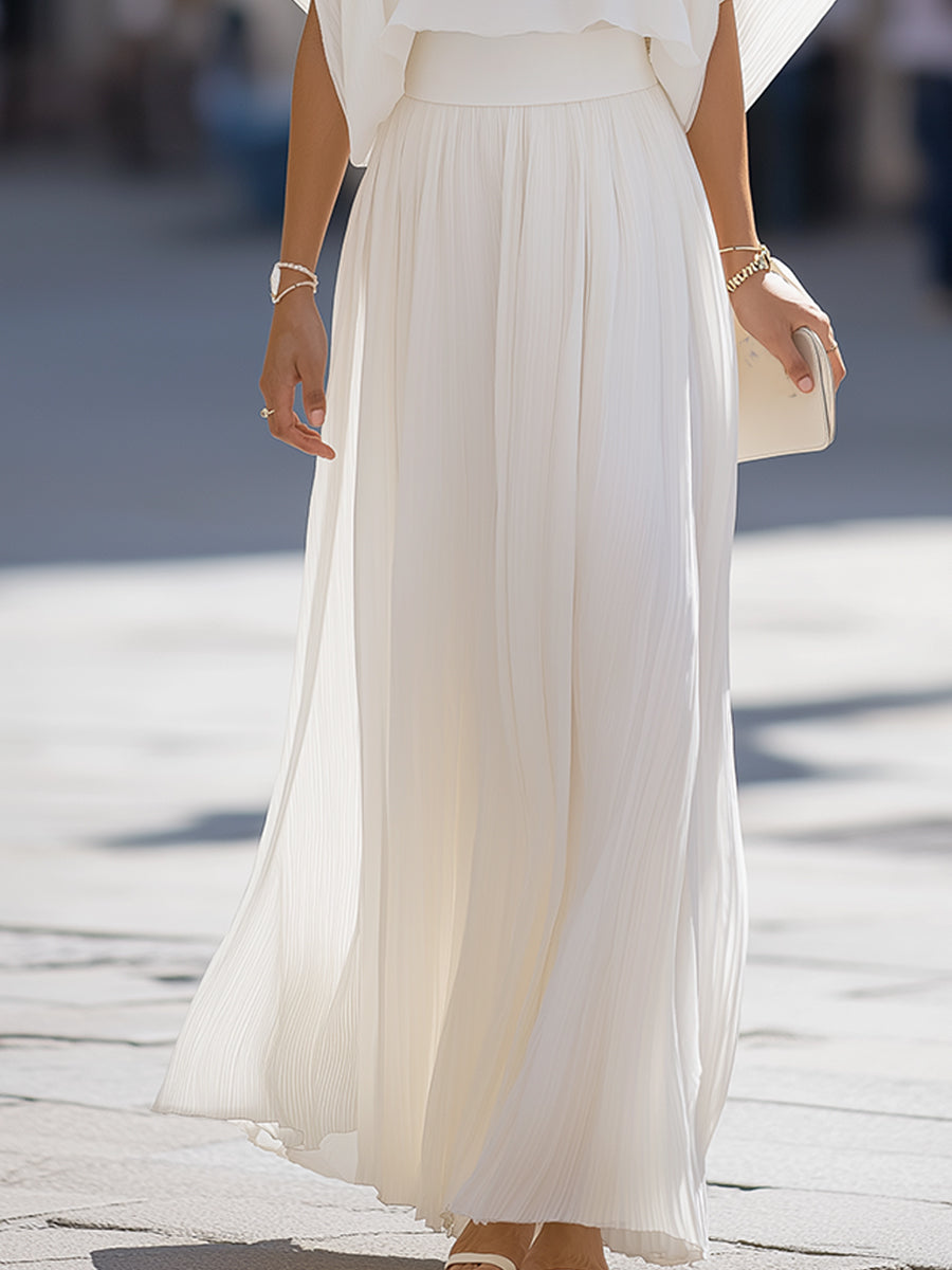 Conjunto de saia maxi plissada Zafren marfim