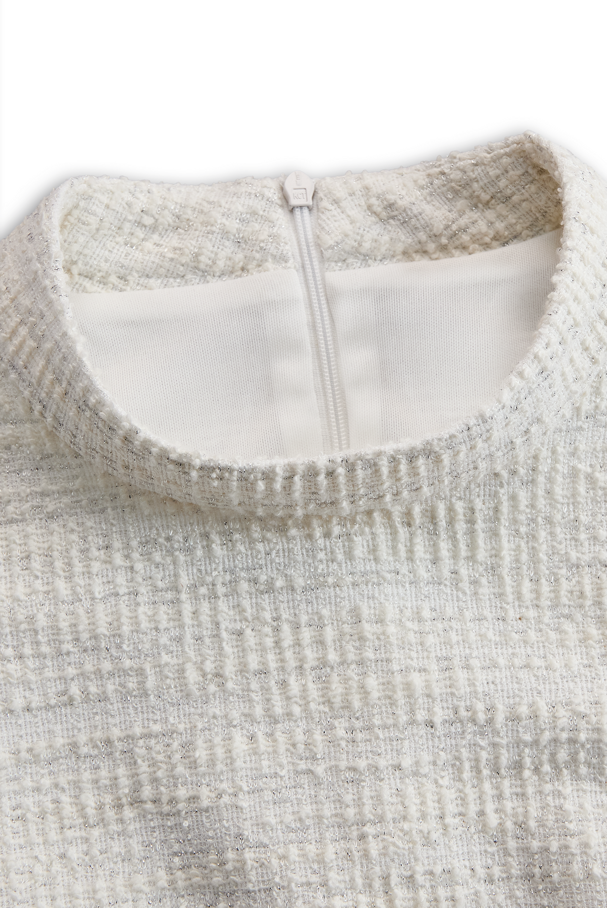 Zafren ivoorkleurige tweed midi-jurk met franjes