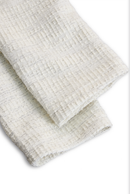 Zafren ivoorkleurige tweed midi-jurk met franjes
