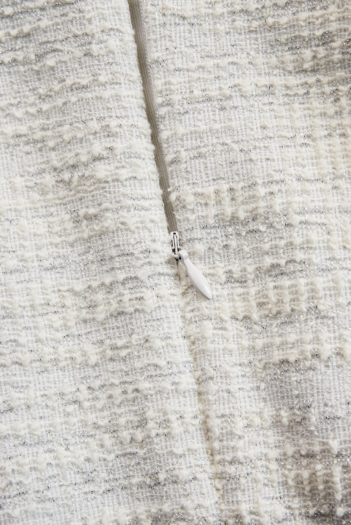 Zafren ivoorkleurige tweed midi-jurk met franjes