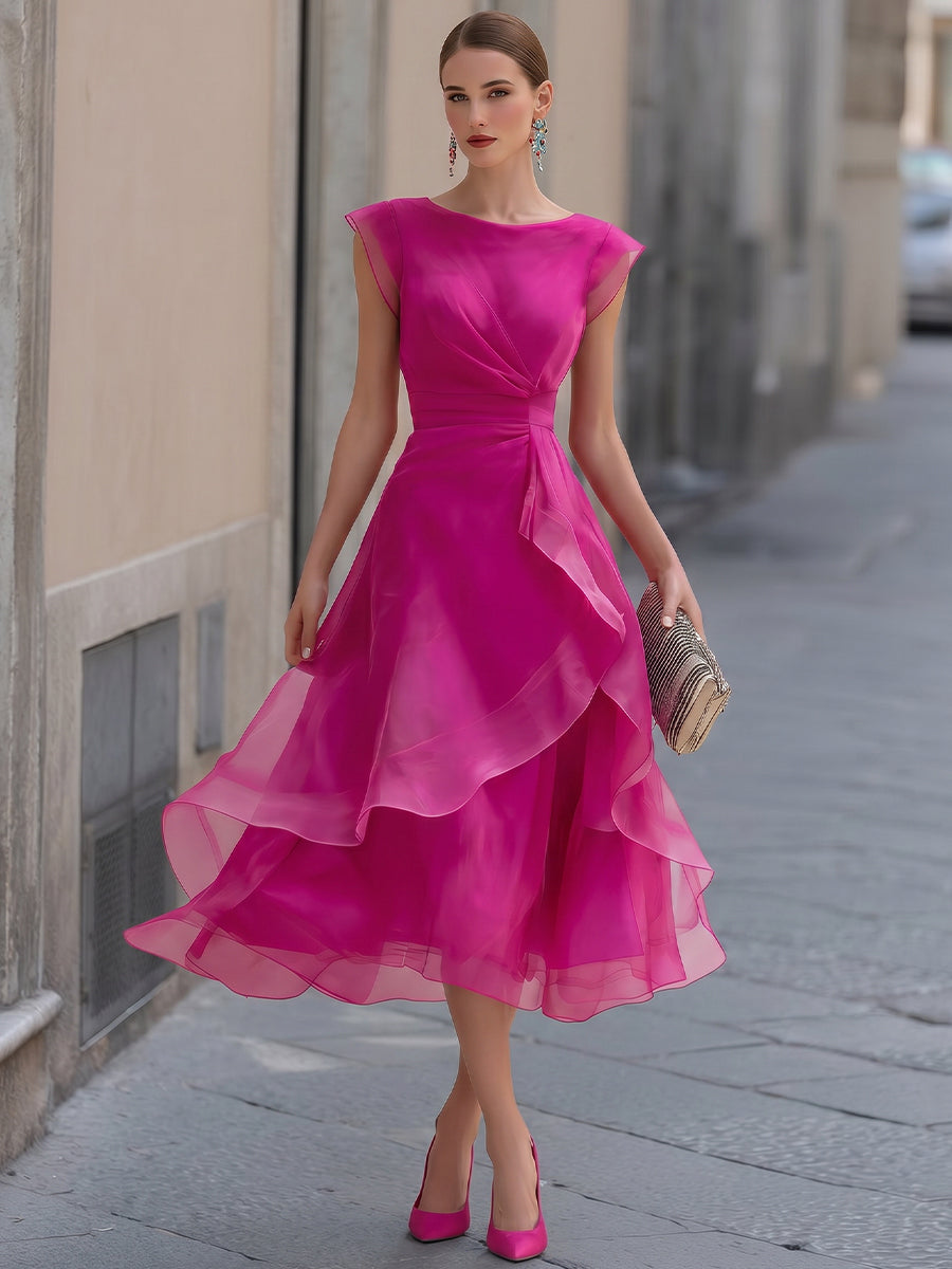 Abito a strati in organza con maniche corte Zafren