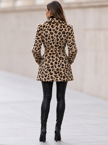 Zafren Jacke aus Kunstfell in Leopardenmuster mit Gürtel