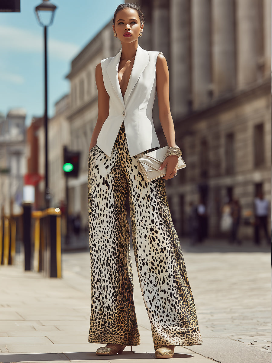 Costum Zafren cu vestă și pantaloni cu imprimeu leopard