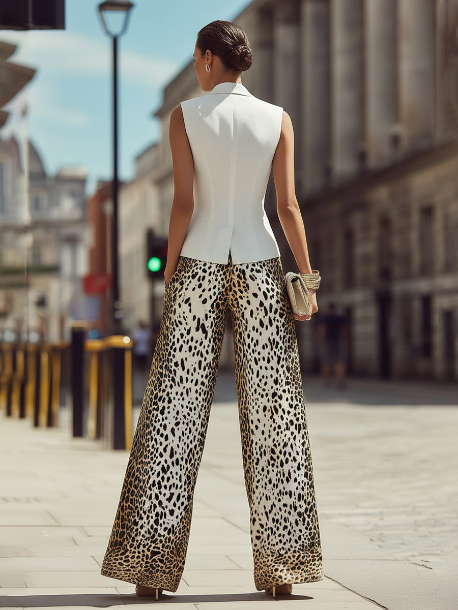 Costum Zafren cu vestă și pantaloni cu imprimeu leopard