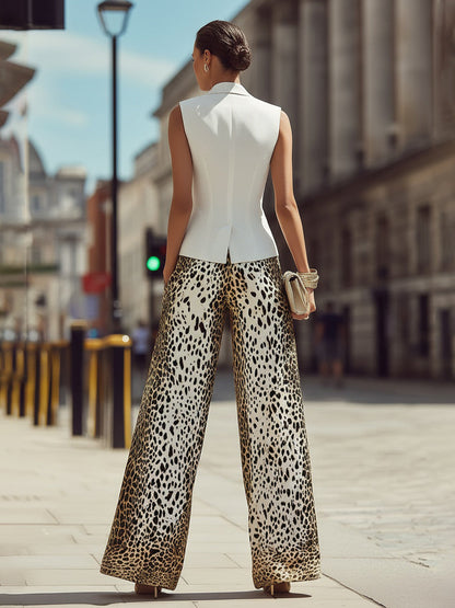 Costum Zafren cu vestă și pantaloni cu imprimeu leopard