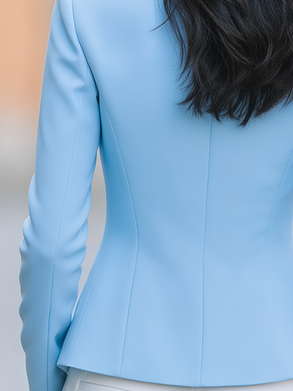 Zafren lichtblauwe blazer met nep-tweedelige look
