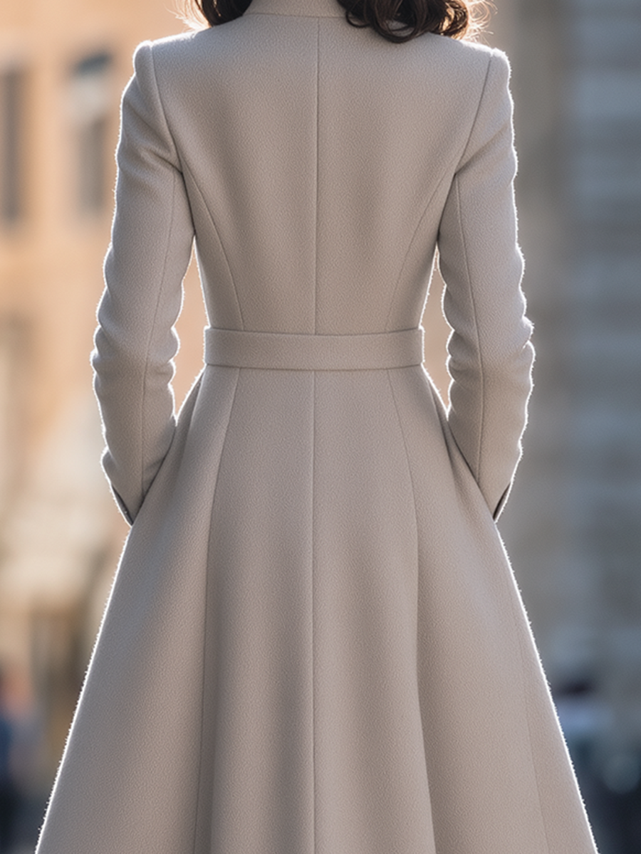 Palton Zafren midi gri deschis, cu cordon