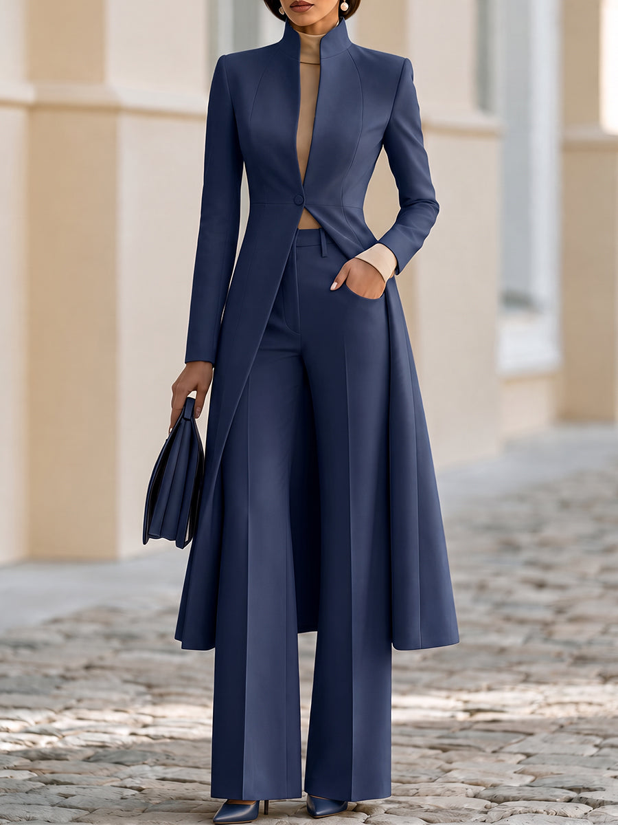 Fato Zafren com blazer comprido e calças à boca de sino