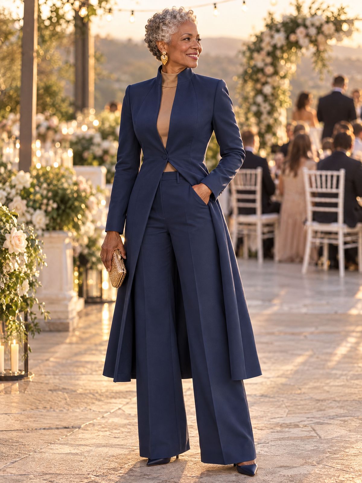 Fato Zafren com blazer comprido e calças à boca de sino