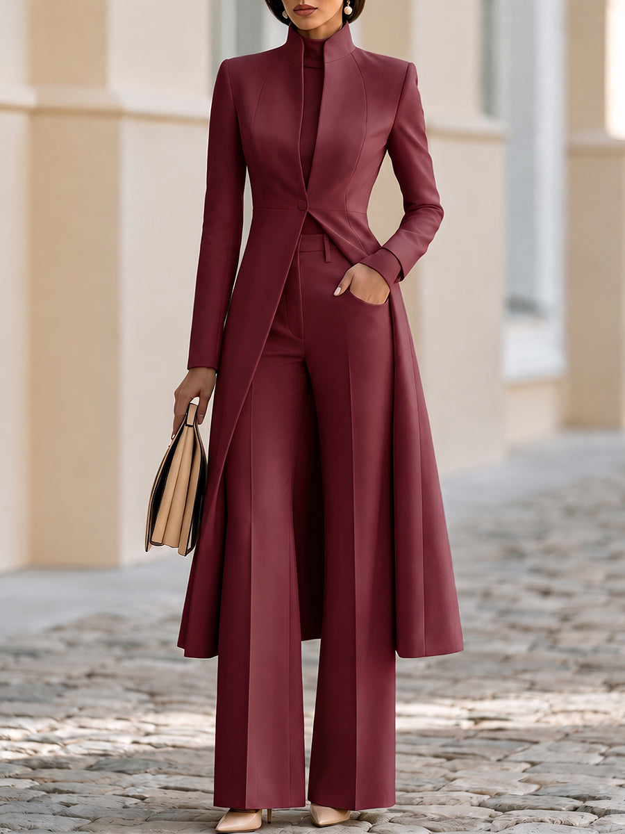 Fato Zafren com blazer comprido e calças à boca de sino