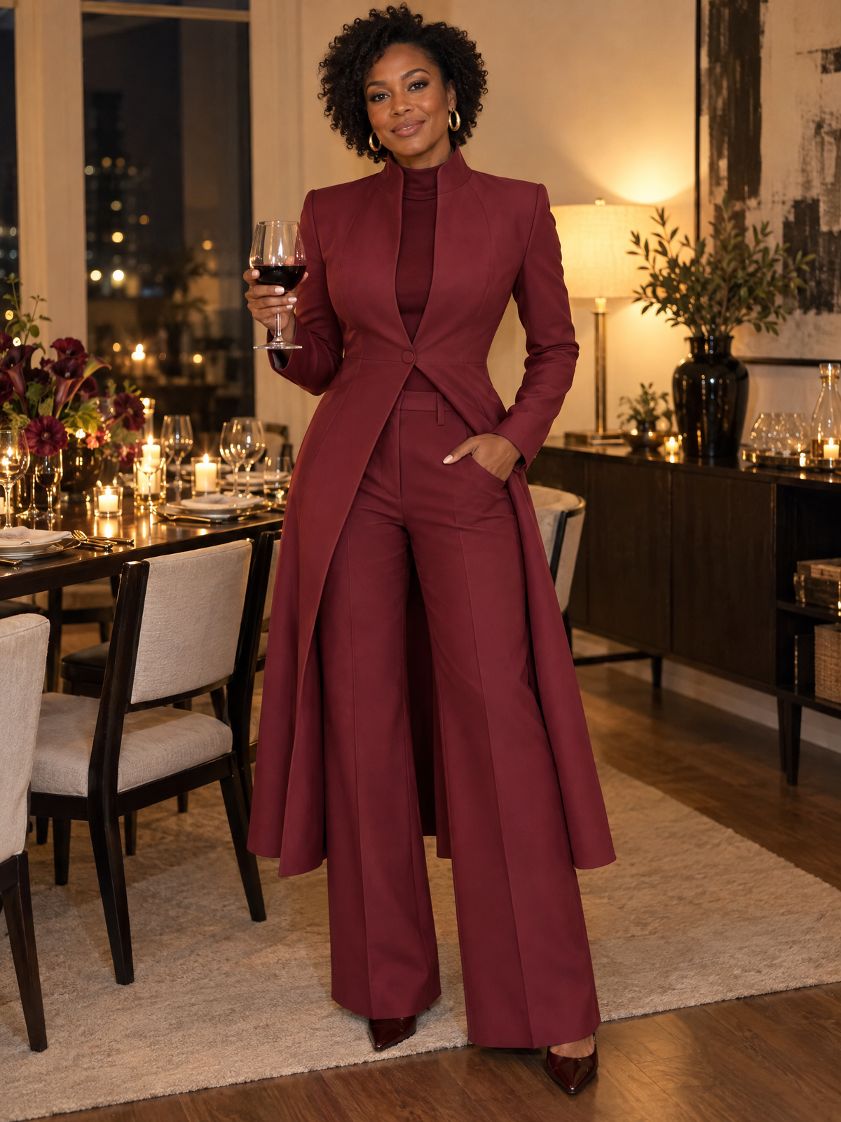 Fato Zafren com blazer comprido e calças à boca de sino