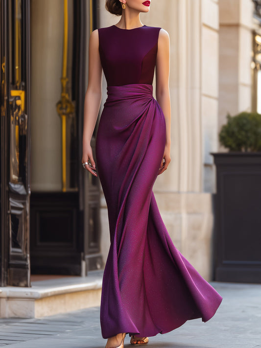 Sukienka maxi w kolorze magenta z marszczoną talią Zafren