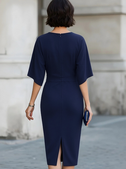 Robe fourreau bleu marine à manches chauve-souris Zafren