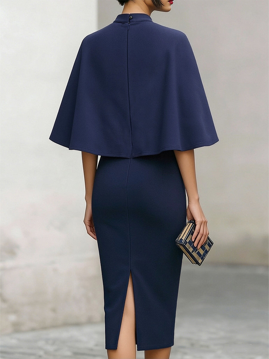 Abito a tubino blu navy Zafren con maniche a mantella