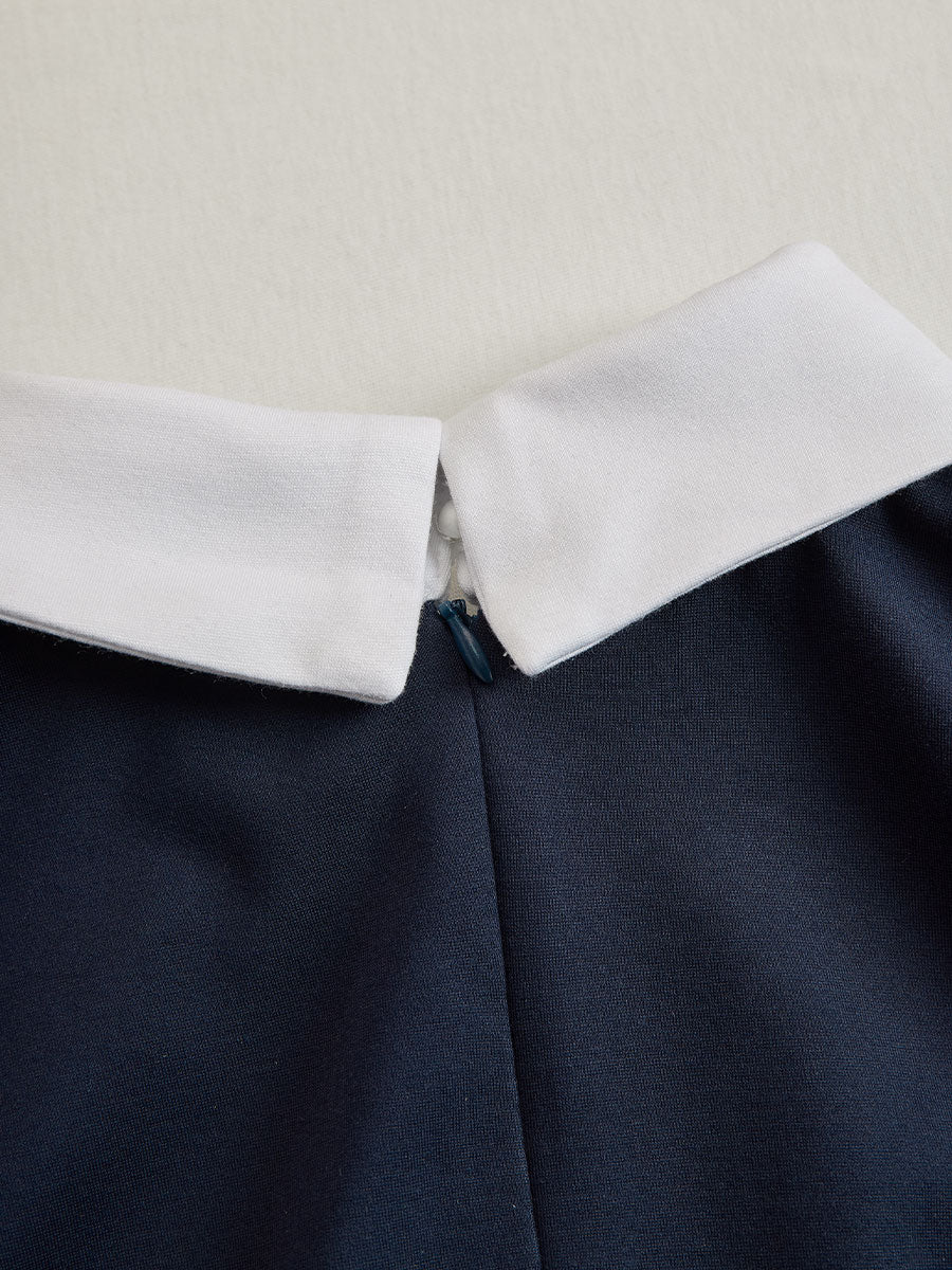 Zafren Navy Contrast Placket Shirt Dress