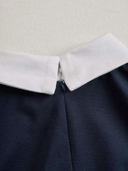 Zafren Navy Contrast Placket Shirt Dress