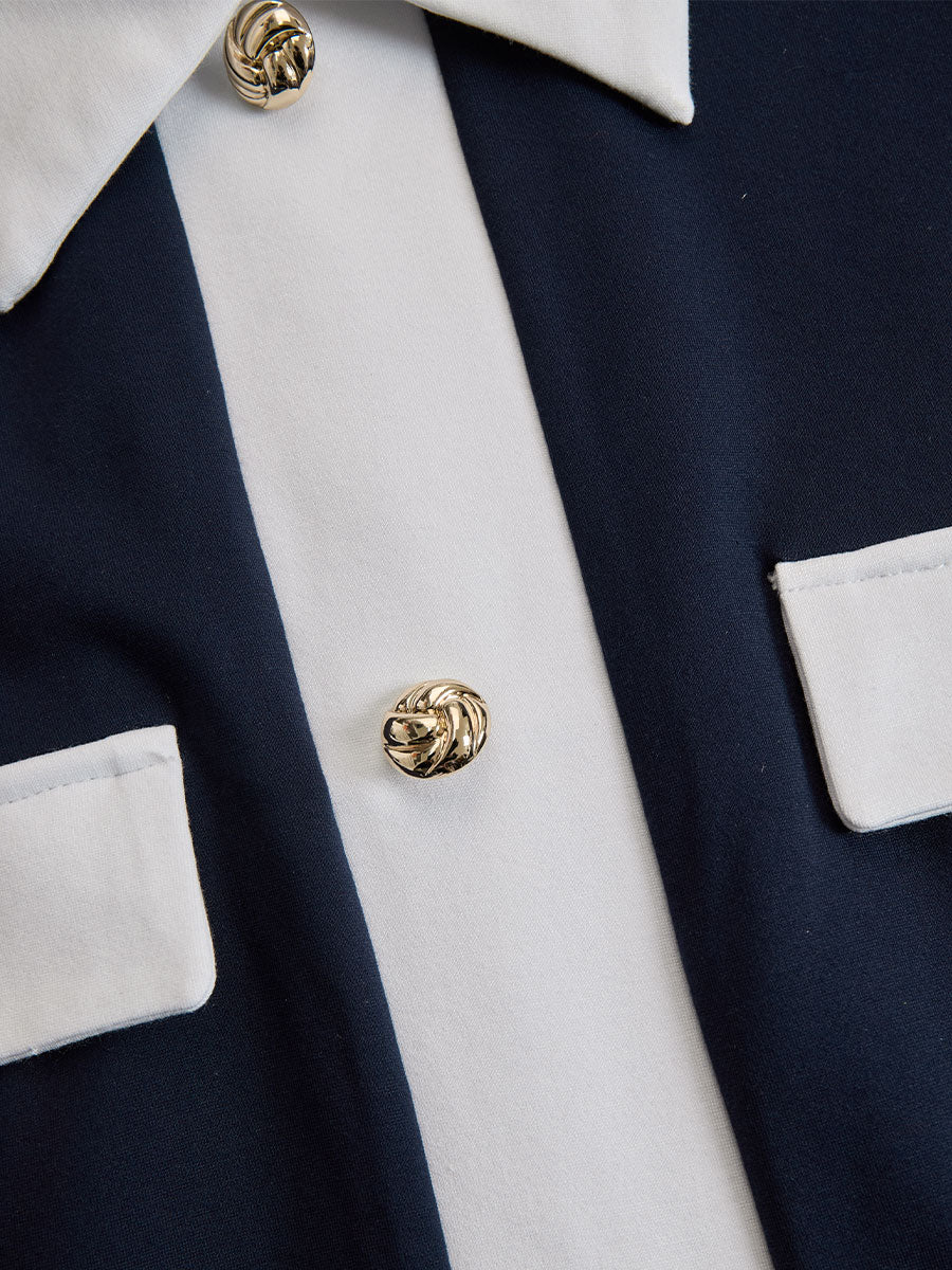 Zafren Navy Contrast Placket Shirt Dress