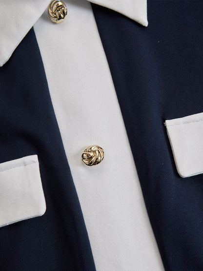 Zafren Navy Contrast Placket Shirt Dress