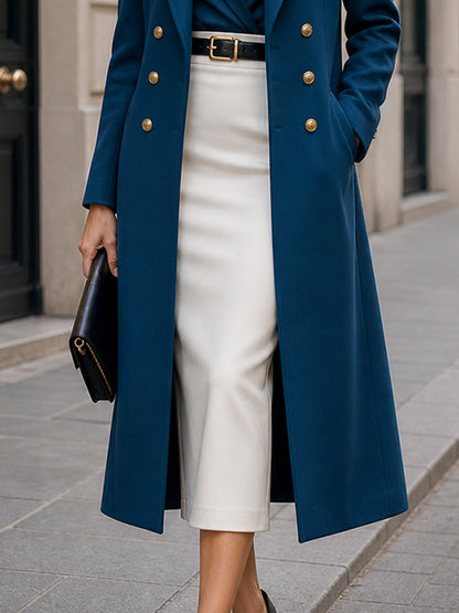 Conjunto de saia Zafren com casaco azul-marinho de trespasse