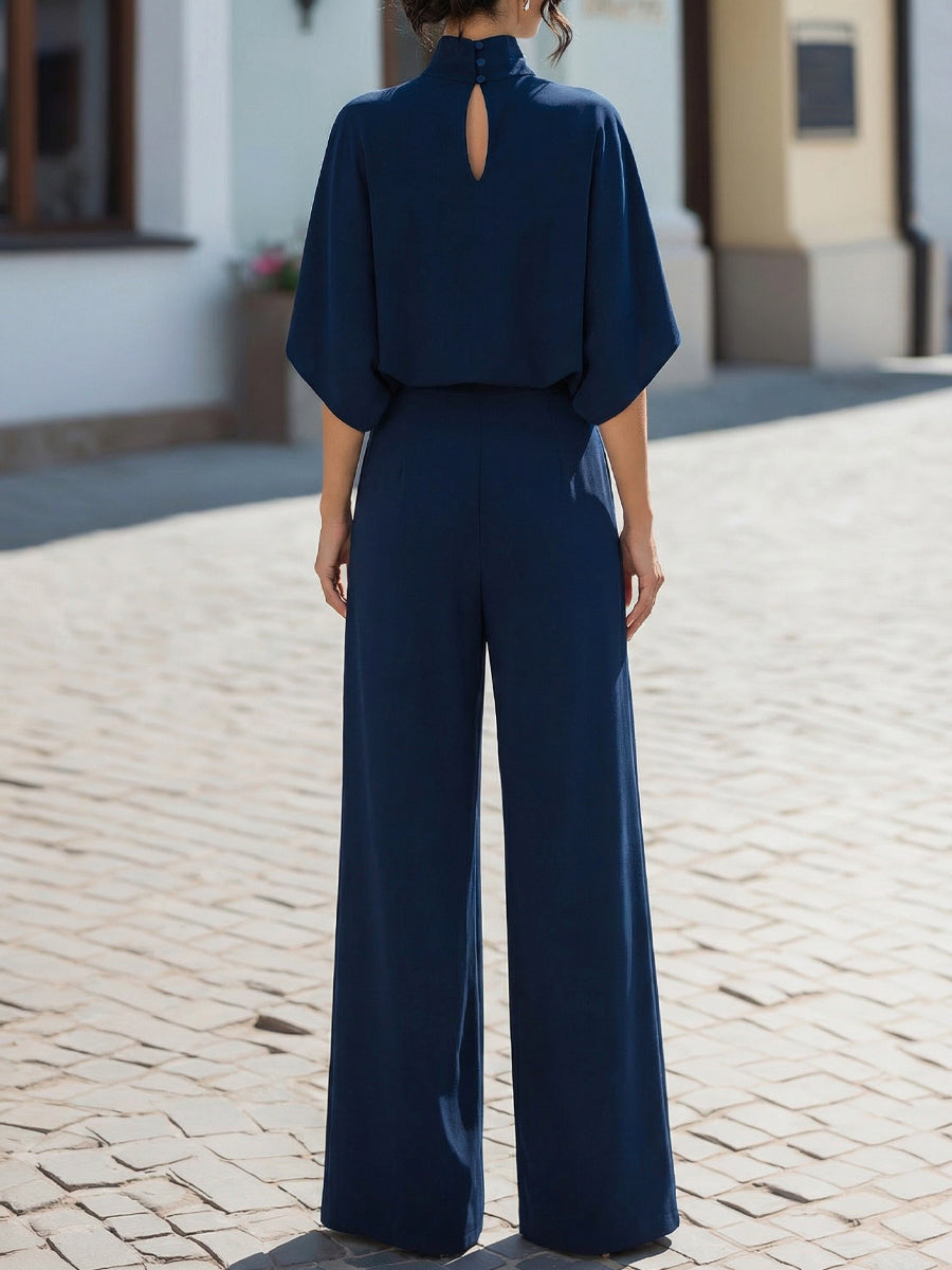 Zafren Navy Draped Batwing Pants Set