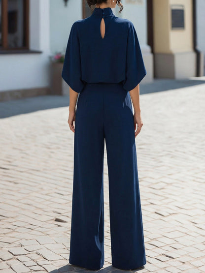 Zafren Navy Draped Batwing Pants Set