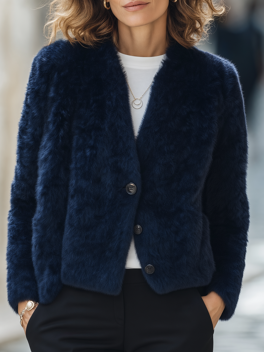 Giacca corta blu navy in pelliccia sintetica Zafren