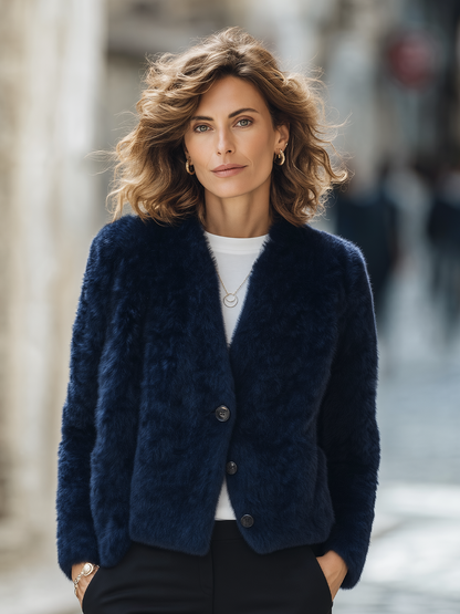 Giacca corta blu navy in pelliccia sintetica Zafren