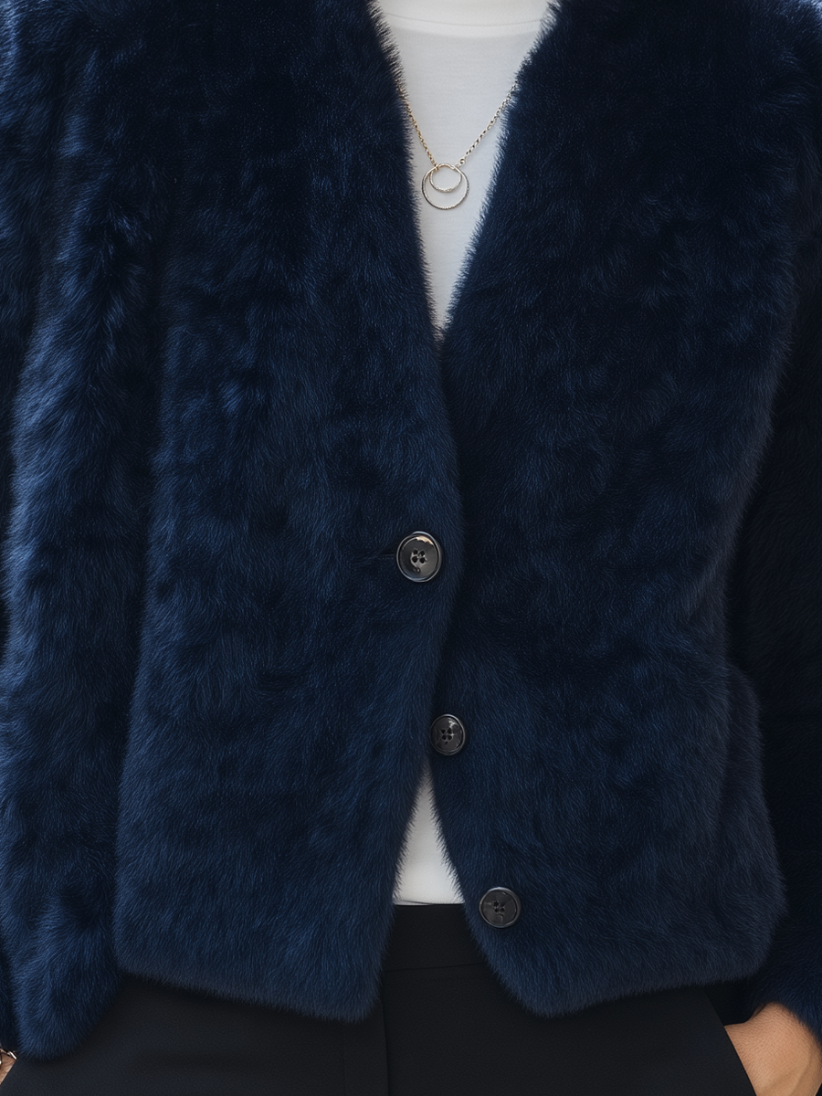 Giacca corta blu navy in pelliccia sintetica Zafren
