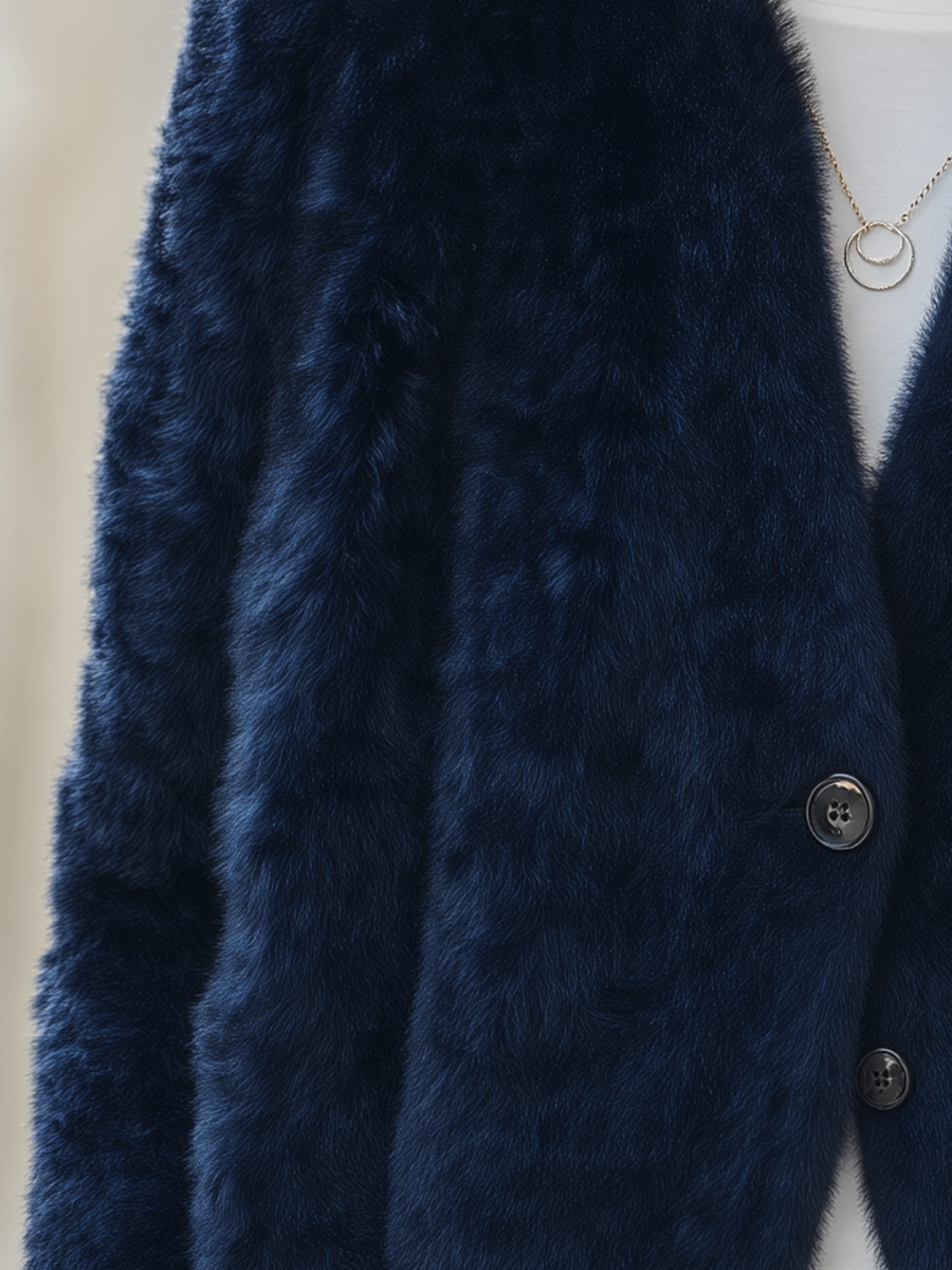Giacca corta blu navy in pelliccia sintetica Zafren