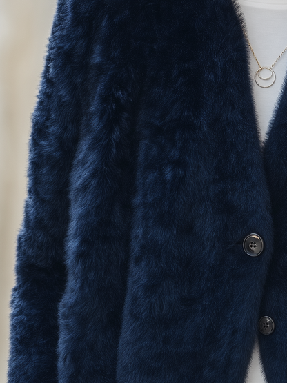 Giacca corta blu navy in pelliccia sintetica Zafren