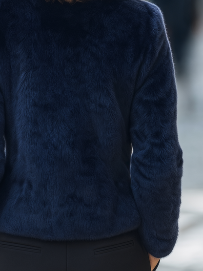Giacca corta blu navy in pelliccia sintetica Zafren