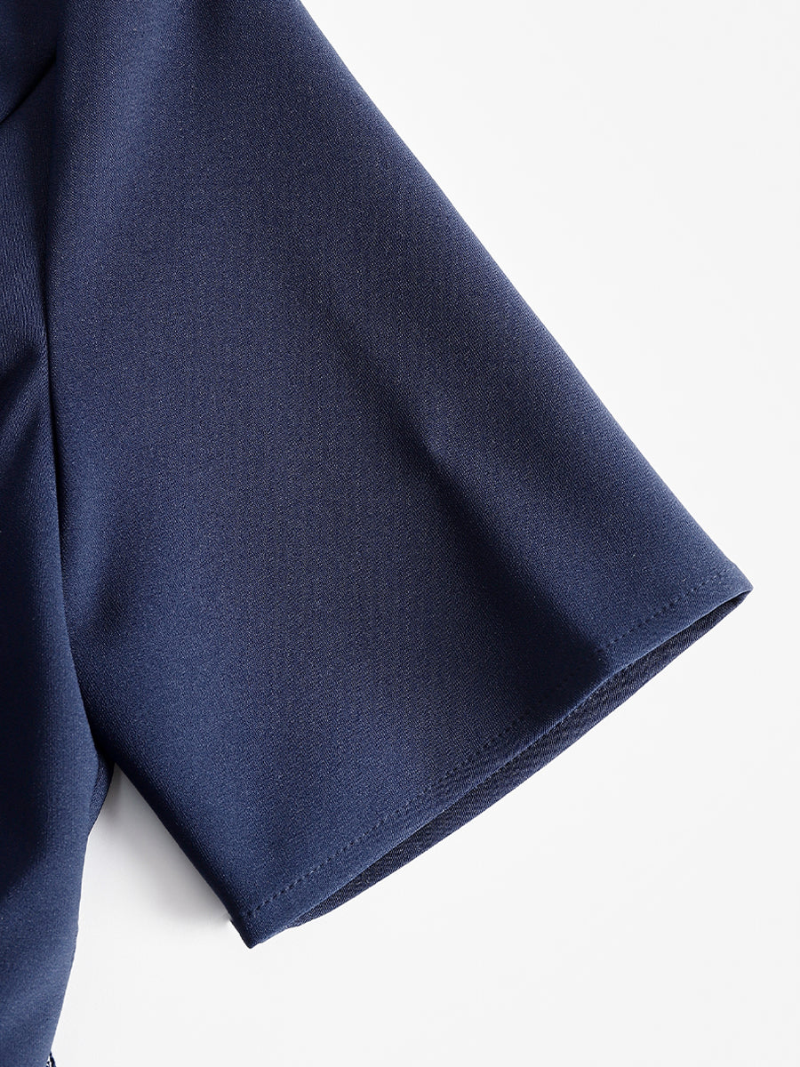 Zafren marineblauwe jurk met ritssluiting aan de voorkant en plooien
