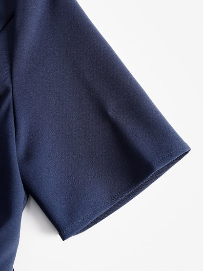 Zafren marineblauwe jurk met ritssluiting aan de voorkant en plooien