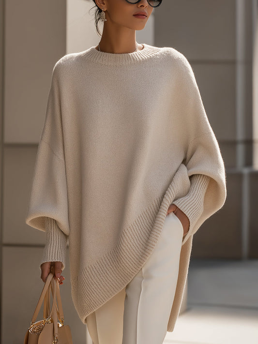 Zafren Oversized Asymmetric Knit Poncho Sweater