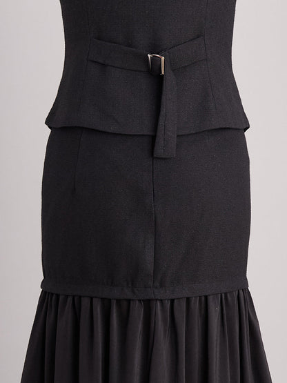 Zafren Pearl Button Vest Skirt Set