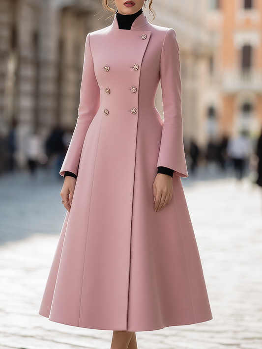 Zafren Pink Crystal Button Flared Coat