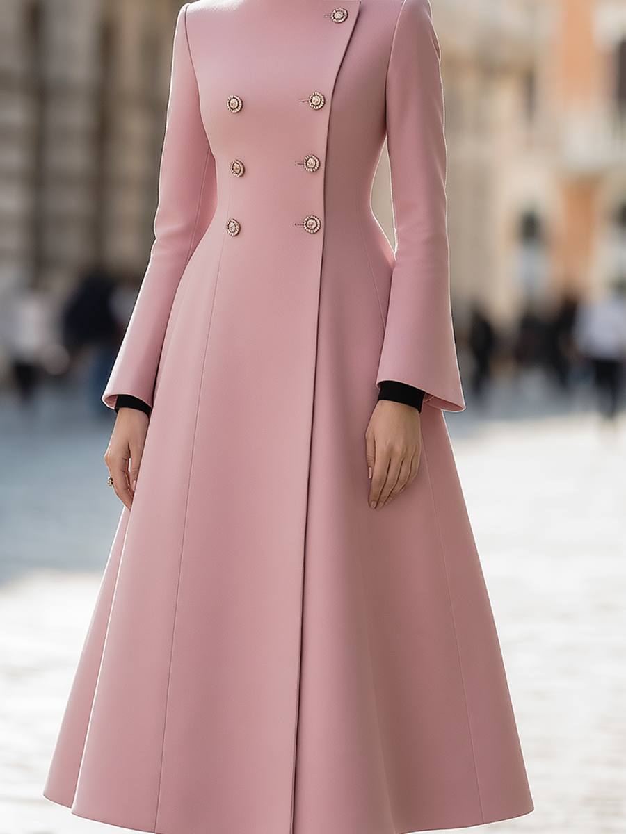 Zafren Pink Crystal Button Flared Coat